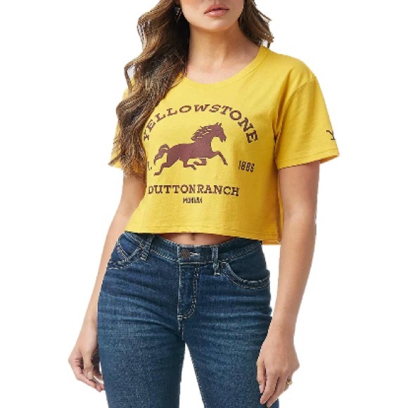 NWT Wrangler Yellowstone Official Merch - Deep Yellow Crop tee in Deep Yellow - Picture 3 of 9